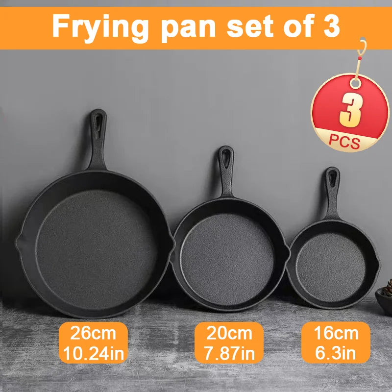 "3-piece cast iron cookware se, 6-inch/8-inch/10-inch cast iron skillets.