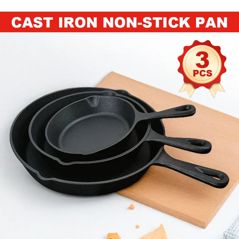 "3-piece cast iron cookware se, 6-inch/8-inch/10-inch cast iron skillets.