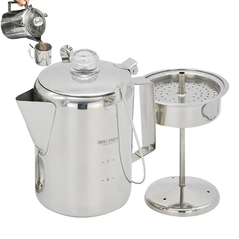 Camping Percolator Coffee Pot Distilled Coffee Pot Stainless Steel Coffee Stovetop 9 Cup Mocha Coffee Pot For Camping Accessory