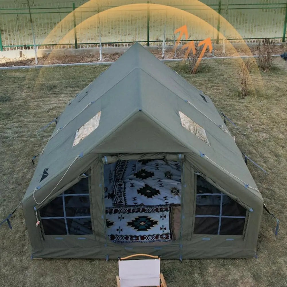 Inflatable Tent for Camping, 6-10 Person Blow up Tent Easy to Set ,Glamping with Stove Jack.