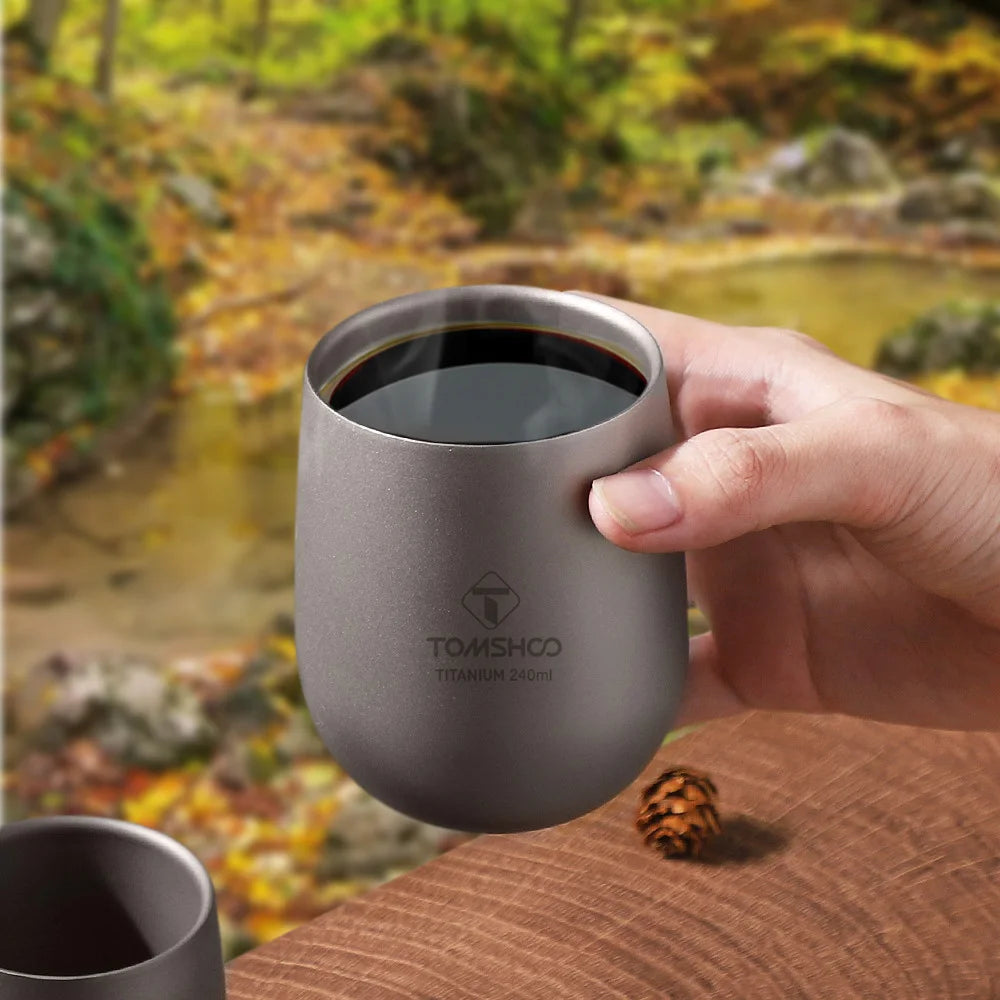 Tomshoo Titanium Cup Insulated Double Wall Drink Cup Outdoor Camping Titanium Water Cup for Camping Hiking Cool Camping Gear