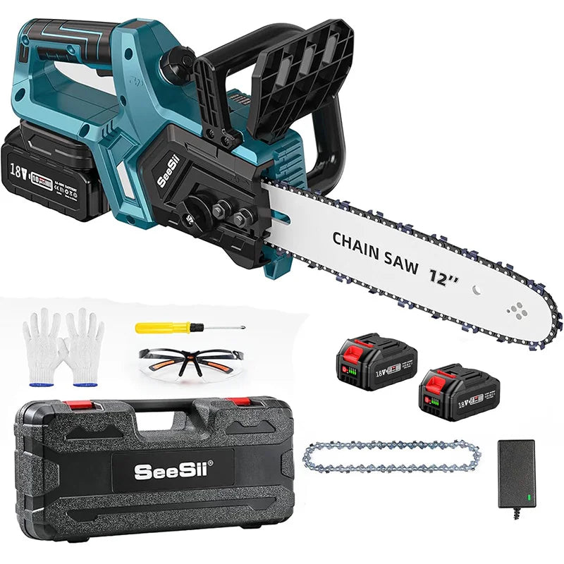 Seesii 12'' Brushless Electric Chainsaw Cordless Chain Saw Garden Tools Tree Wood Cutting Pruning For Makita 18v Battery