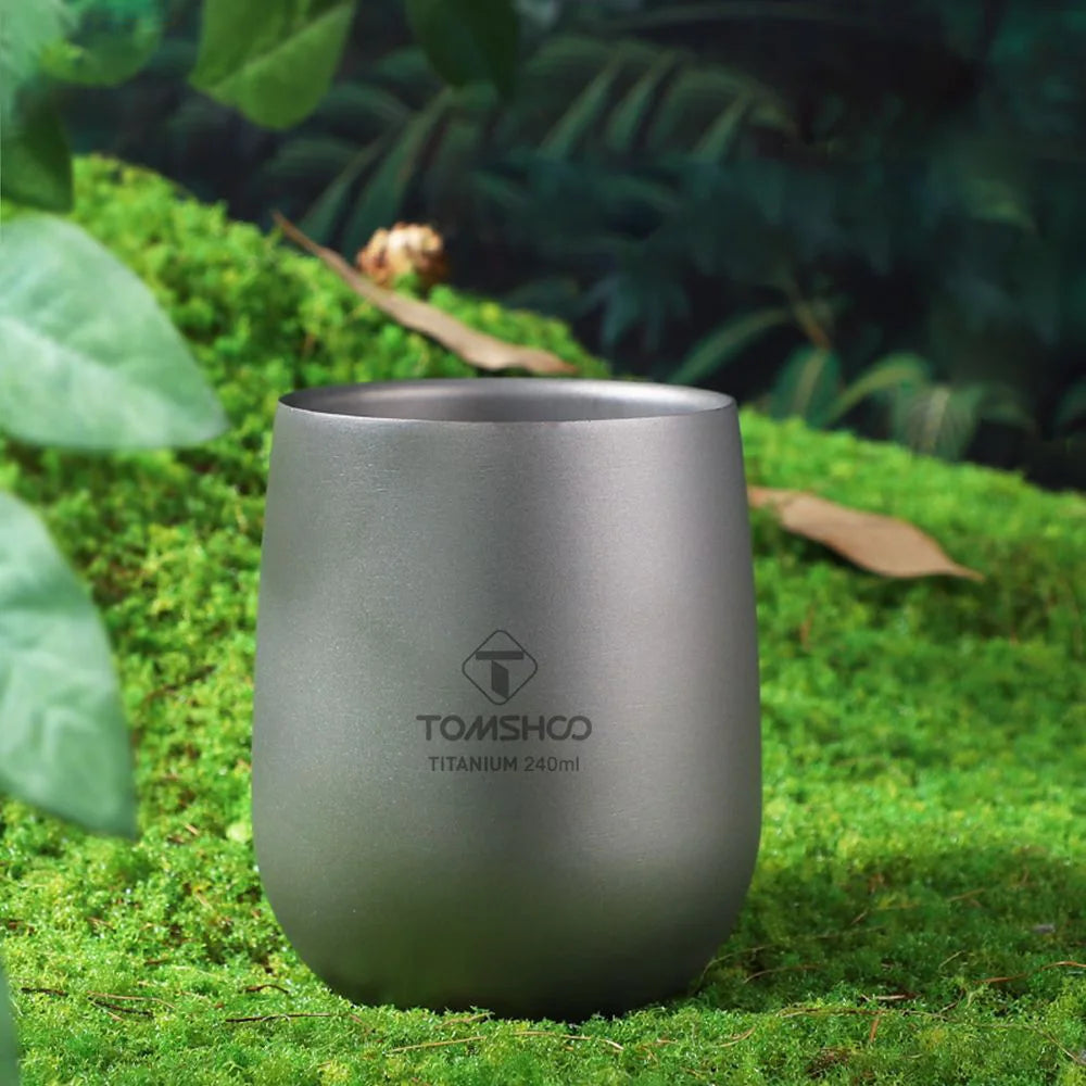 Tomshoo Titanium Cup Insulated Double Wall Drink Cup Outdoor Camping Titanium Water Cup for Camping Hiking Cool Camping Gear