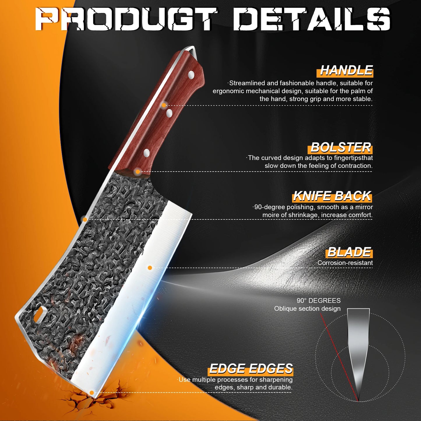 Hand Forged Hammer Meat Cleaver Sharp