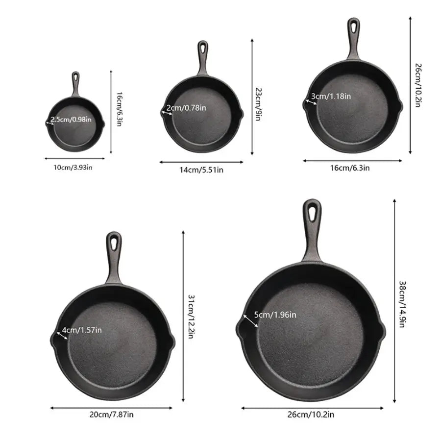 3PCS\4PCS\5pcs Cast Iron Skillet Set 6 Inch/8 Inch/10 Inch Cast Iron Frying Pan.