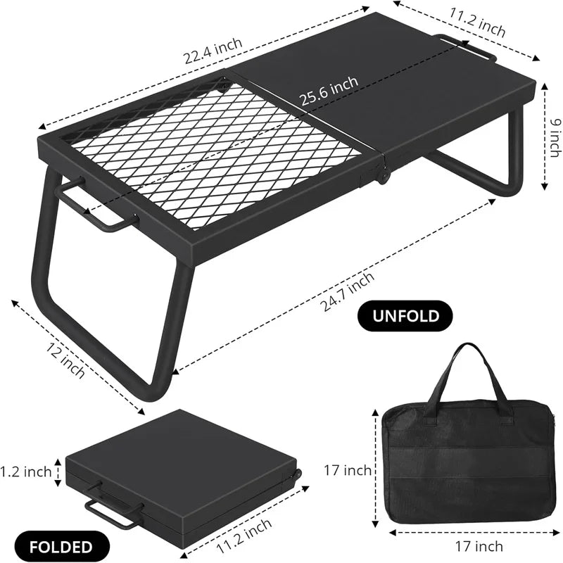 Folding Campfire Grill, Heavy Duty Steel Mesh Grate.