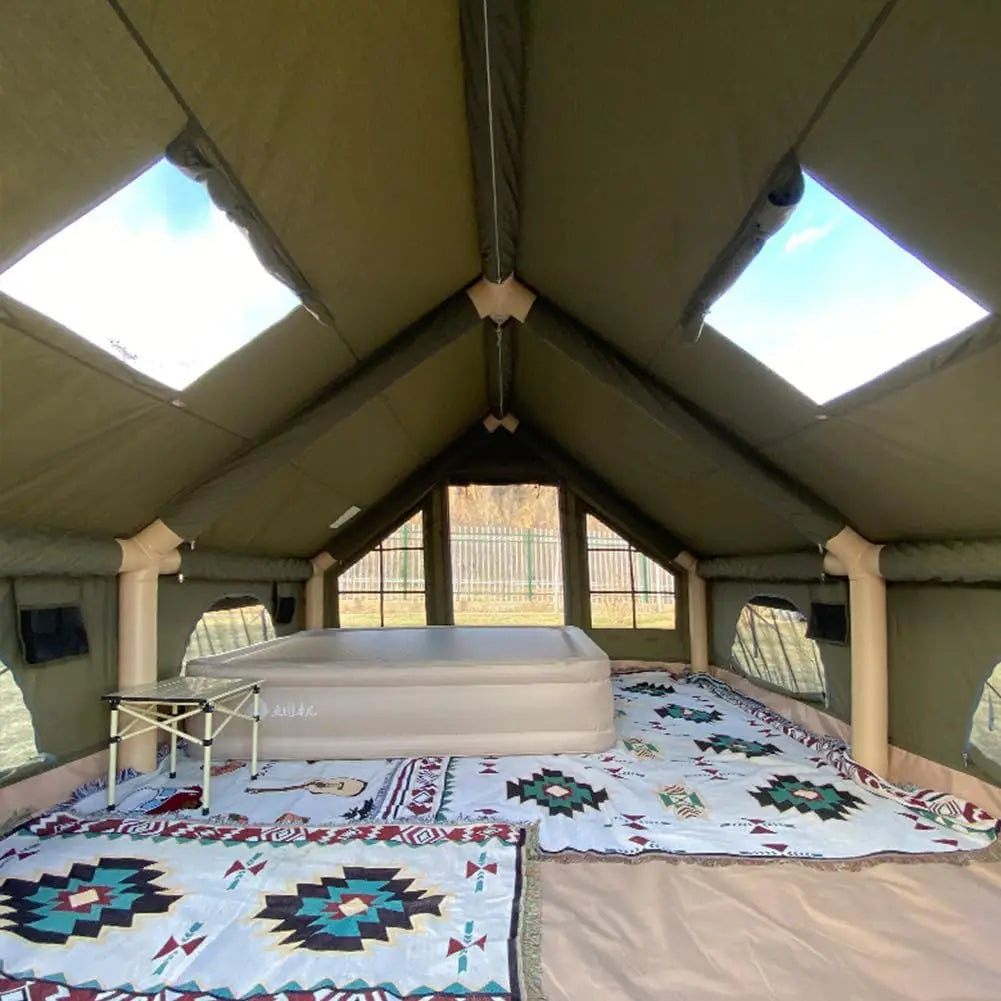 Inflatable Tent for Camping, 6-10 Person Blow up Tent Easy to Set ,Glamping with Stove Jack.