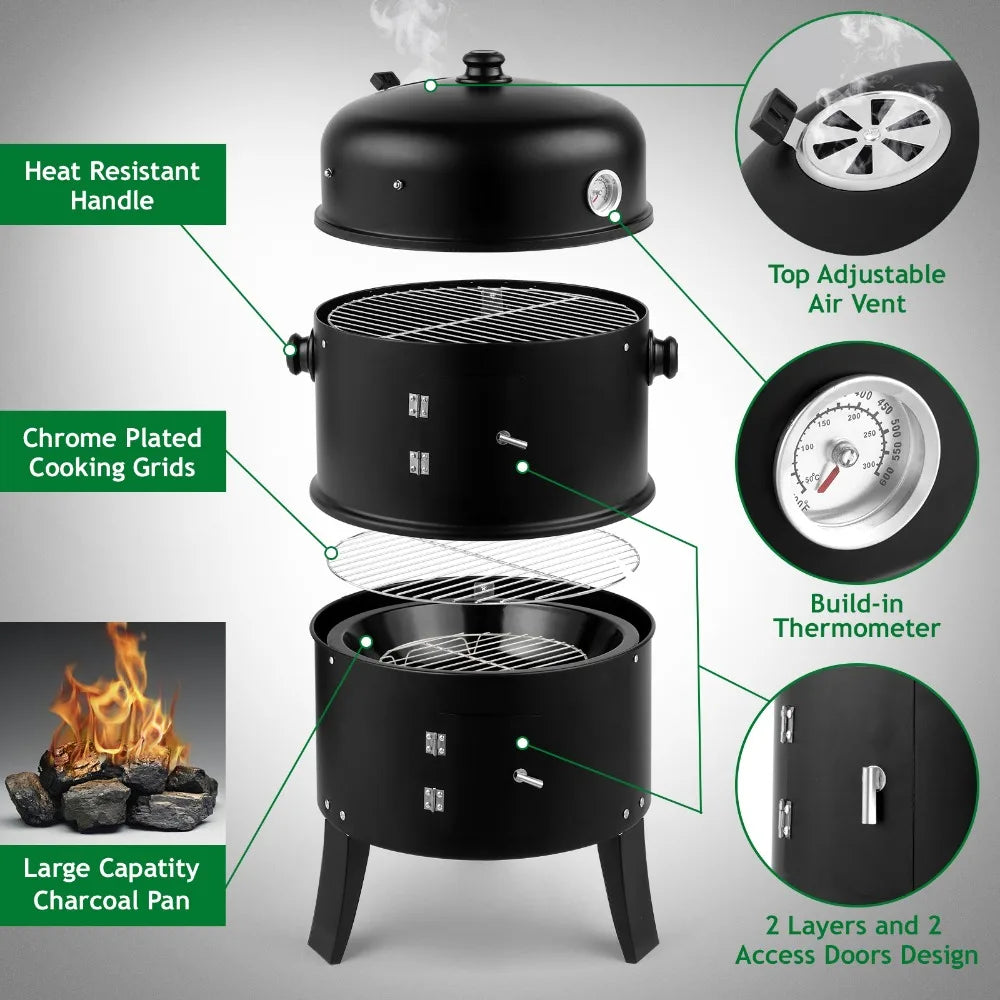 Adjustable Barrel Grill, Built-in Thermometer Combined