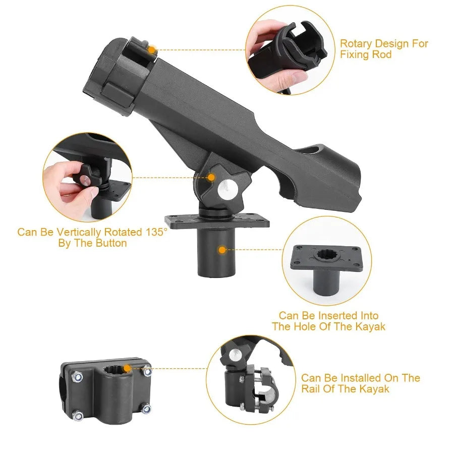 Boat Fishing Pole Rod Holder 360 Rotatable Side Rail Mount.