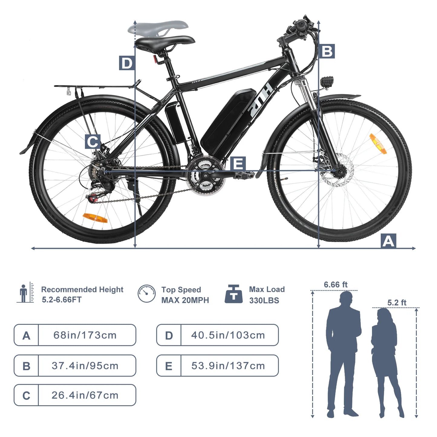 1000W Peak 48V Electric Bike for Adults, 26 inch Electric Mountain Bike 50Miles Range 20 MPH.