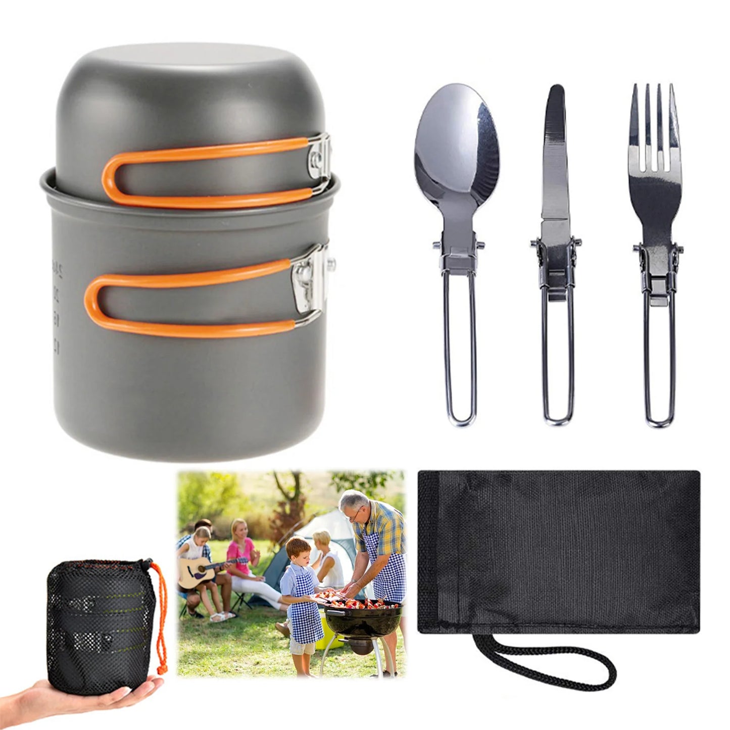 Cooking Set Portable Cook Gear Aluminum Alloy Cookware Set.