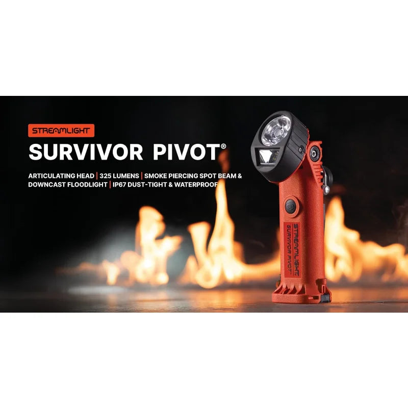 Streamlight 91838 Survivor Pivot USB 325-Lumen Right Angle Articulating Dual Beam Rechargeable Flashlight with Magnet and Clip.