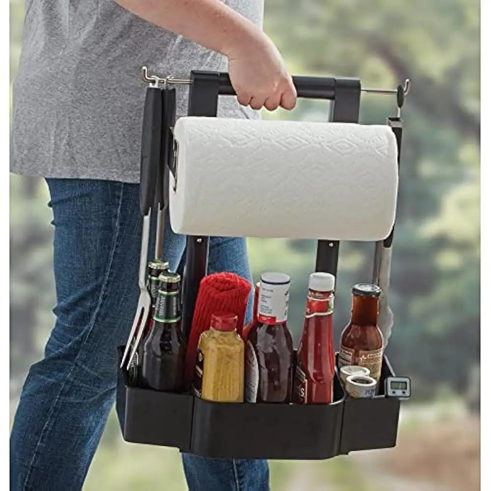 Adjustable BBQ Caddy with Hooks Portable Grilling Organizer