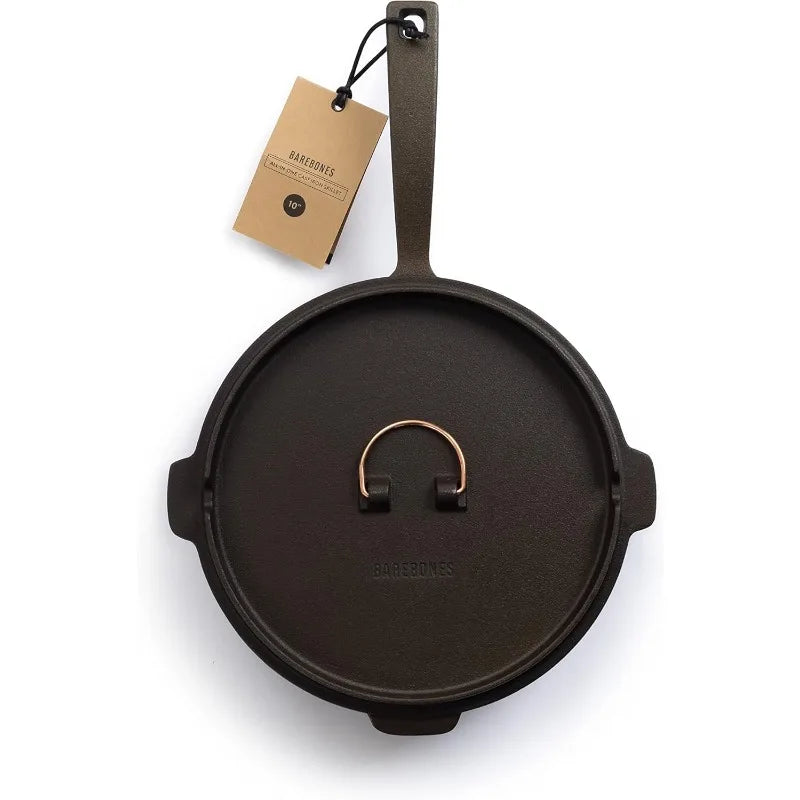 Barebones 10-Inch Cast Iron Skillet with Cast Iron Lid.