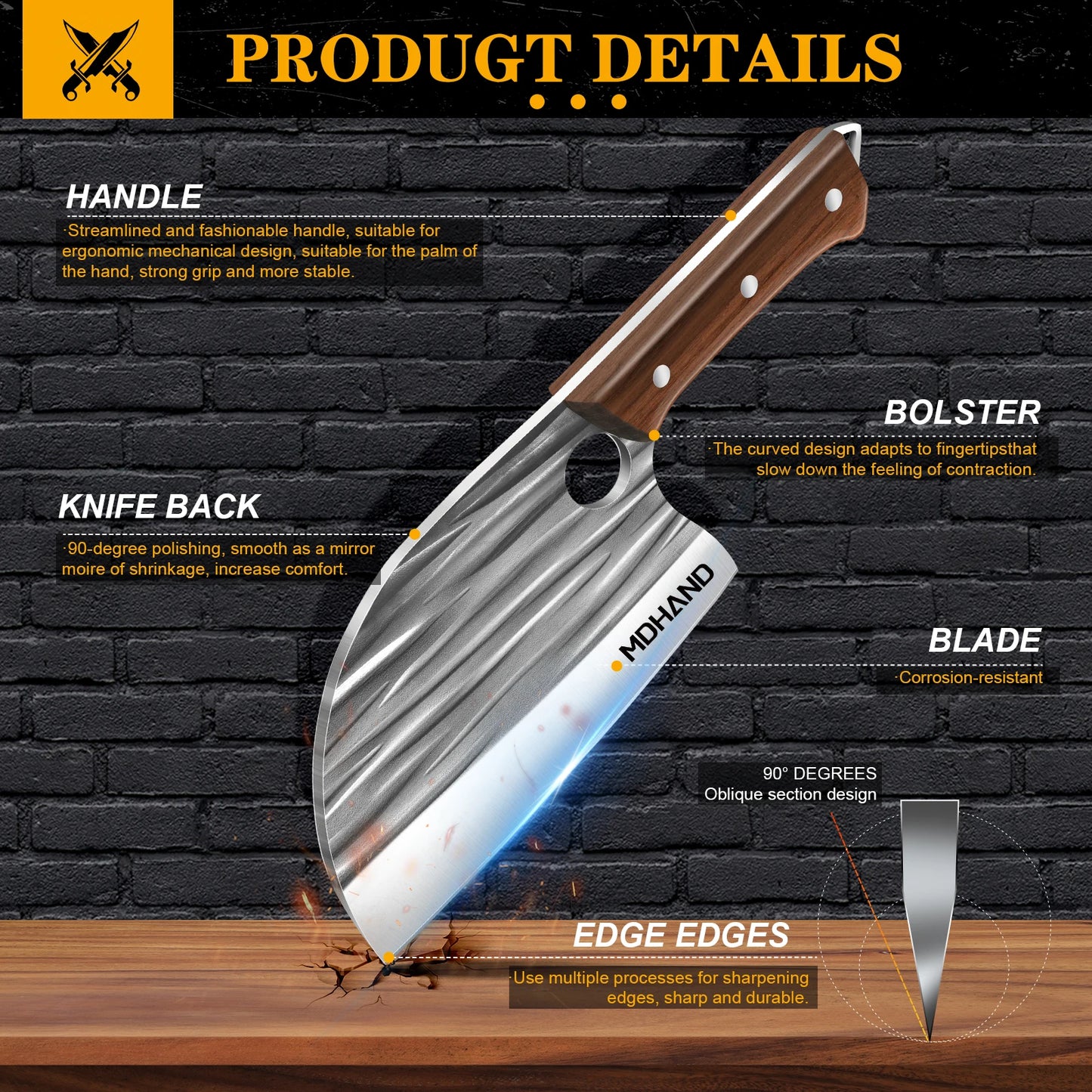 Wood Handle Handmade Forged Meat Cleaver