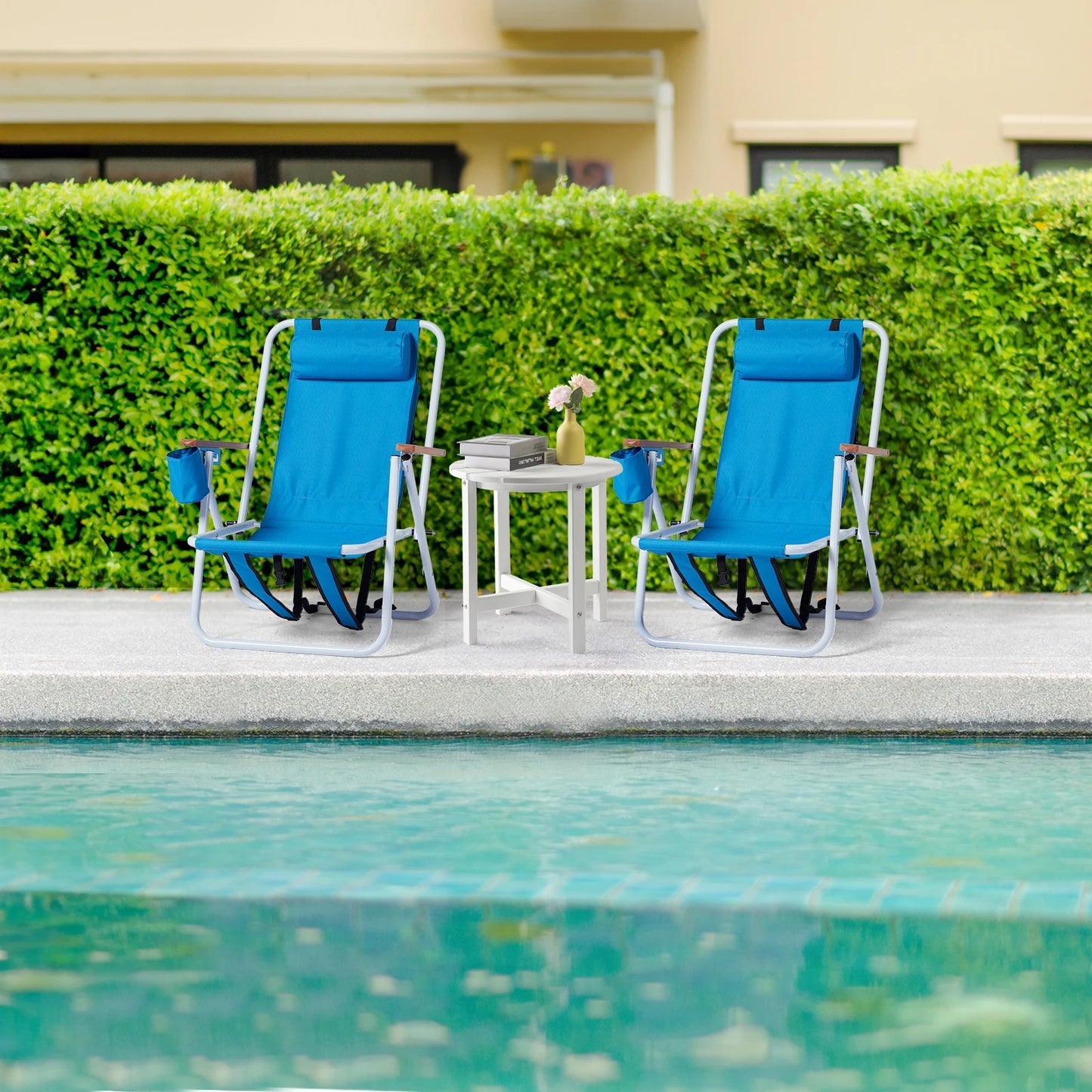 2PCS Portable High Strength Beach Chair with Adjustable Headrest,