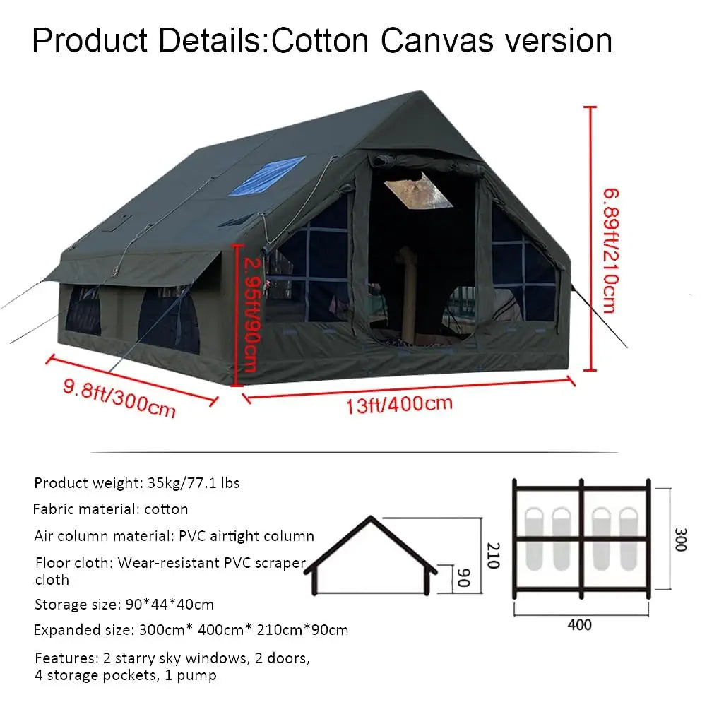 Inflatable Tent for Camping, 6-10 Person Blow up Tent Easy to Set ,Glamping with Stove Jack.