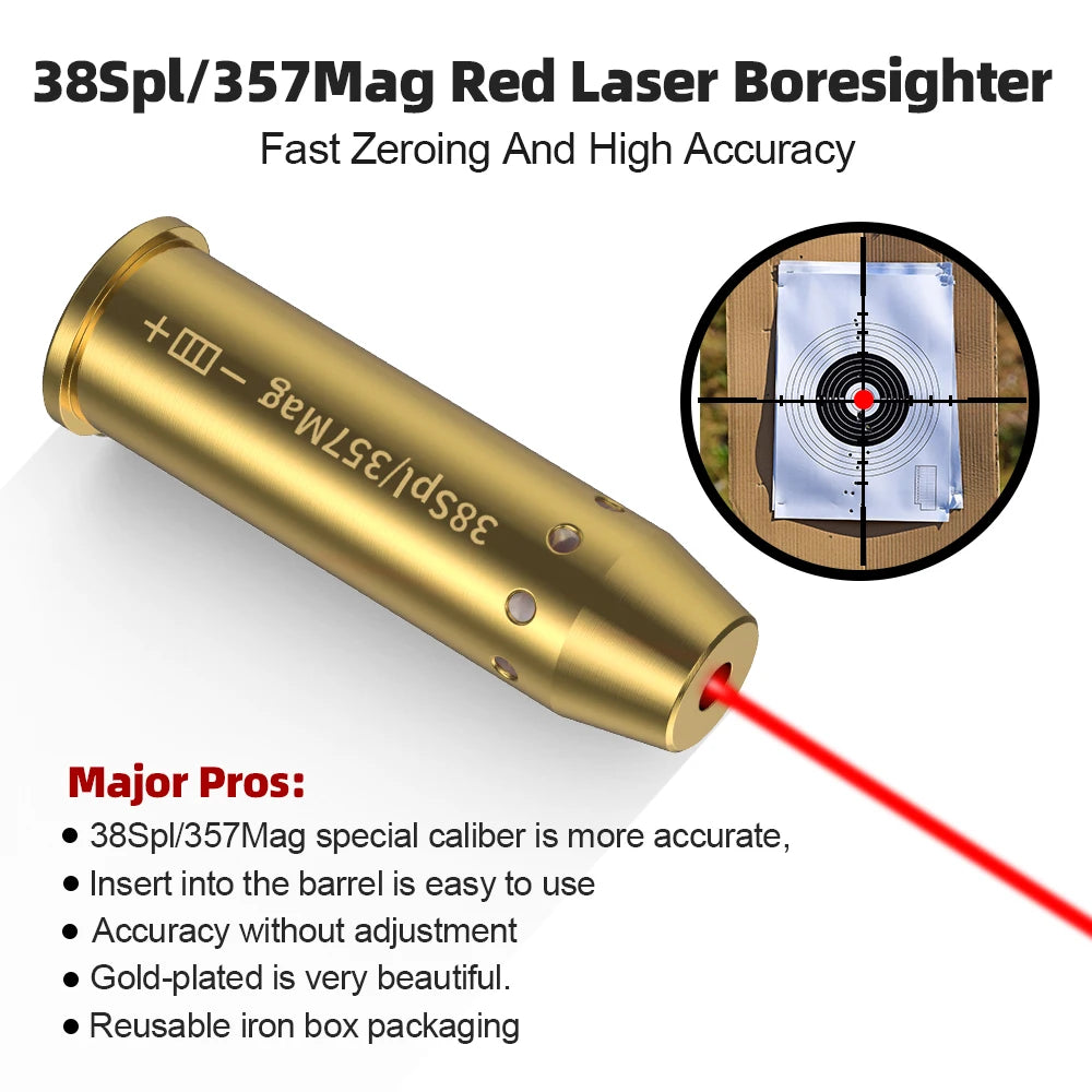 38SPL/357MAG Red Dot Laser Brass 9MM Bore sighter.