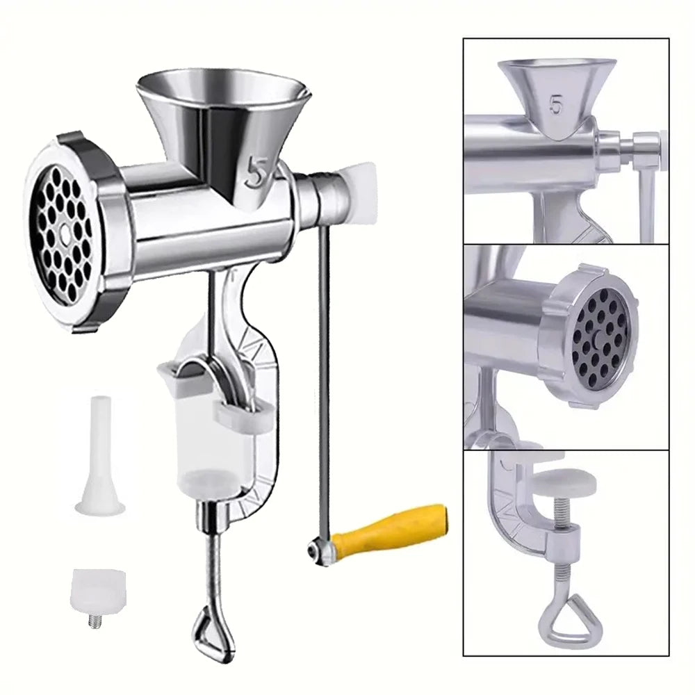 Manual Meat Grinder Silver Aluminum Alloy .