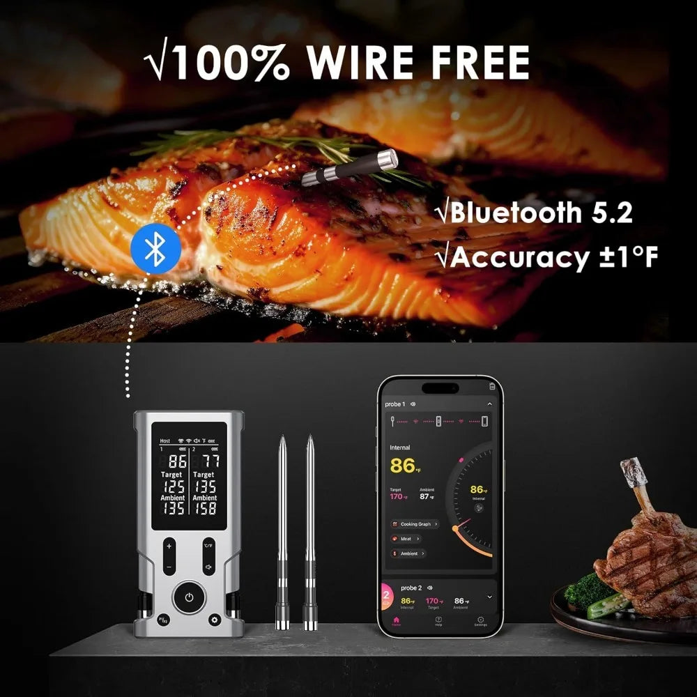 Wireless Meat Thermometer, 800FT Bluetooth Cooking Thermometer.
