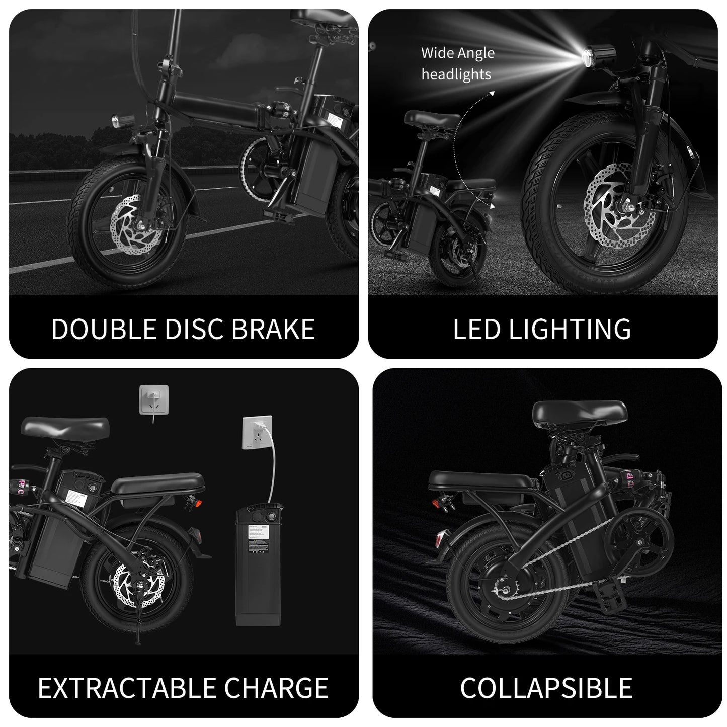 400W dual disc brake adult foldable electric bicycle with seat and basket 14 inches 48V 10.4Ah 22 mile range 20MPH.