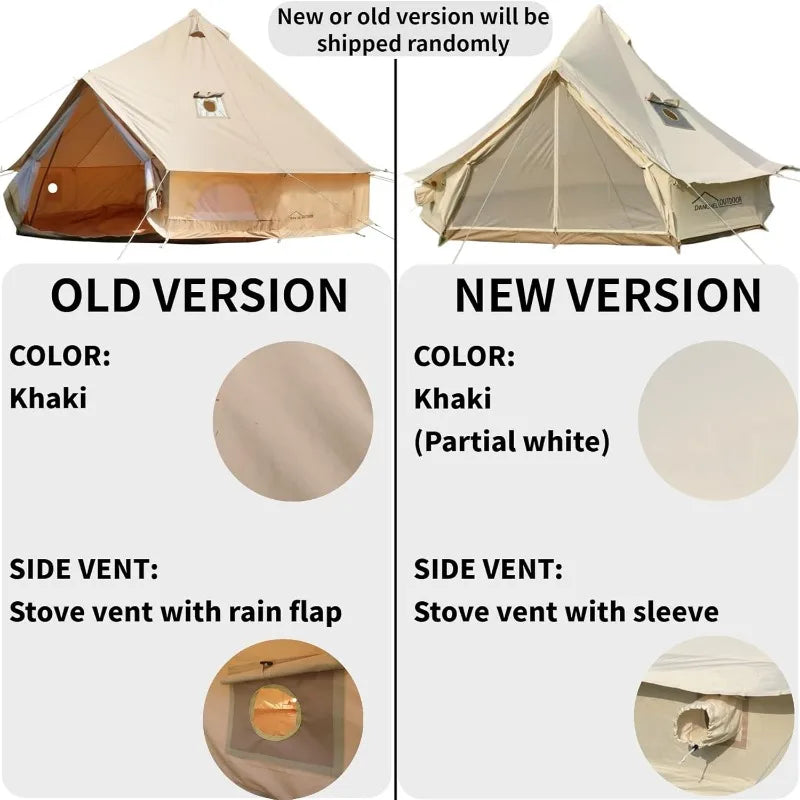 4 Season Canvas Bell Tent with 2 Stove Jacks,