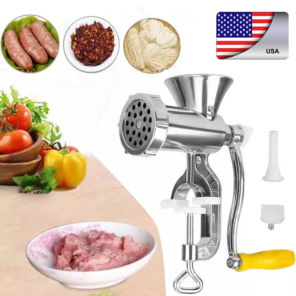 Manual Meat Grinder Silver Aluminum Alloy .