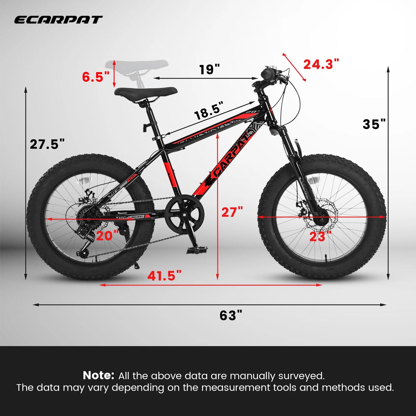 20 Inch Kids' Bike, 4-Inch Wide Fat Tire Mountain Bike, 7 Speed