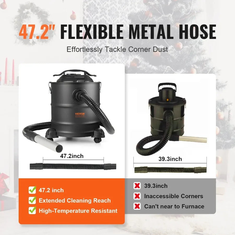 Ash Vacuum5 Gallon 1200W for Fireplaces Pellet Stoves Grills BBQ.