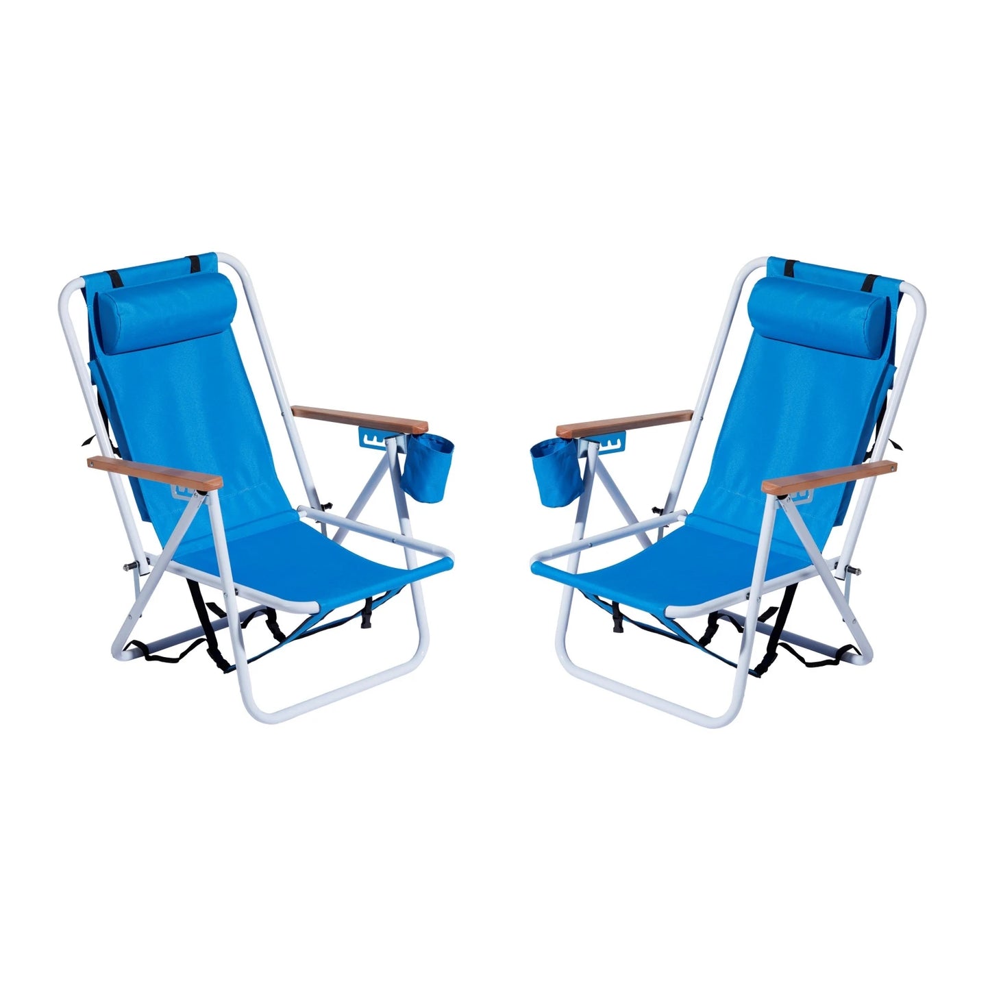 2PCS Portable High Strength Beach Chair with Adjustable Headrest,