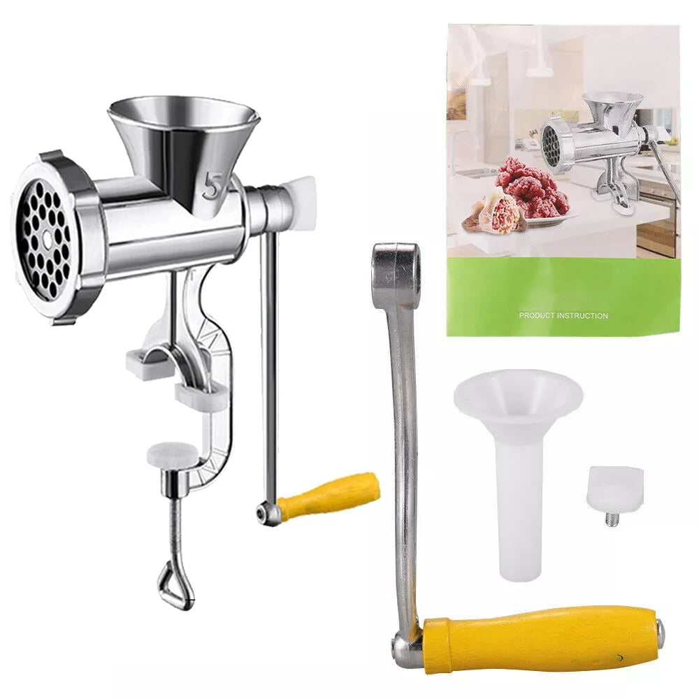 Manual Meat Grinder Silver Aluminum Alloy .