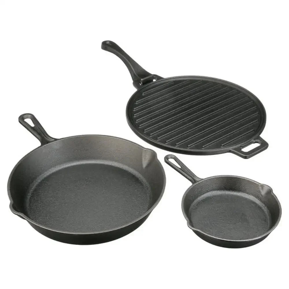 Pre-Seasoned 3-Piece Cast Iron Skillet Set Handles Griddle 6" 10.5" 11"