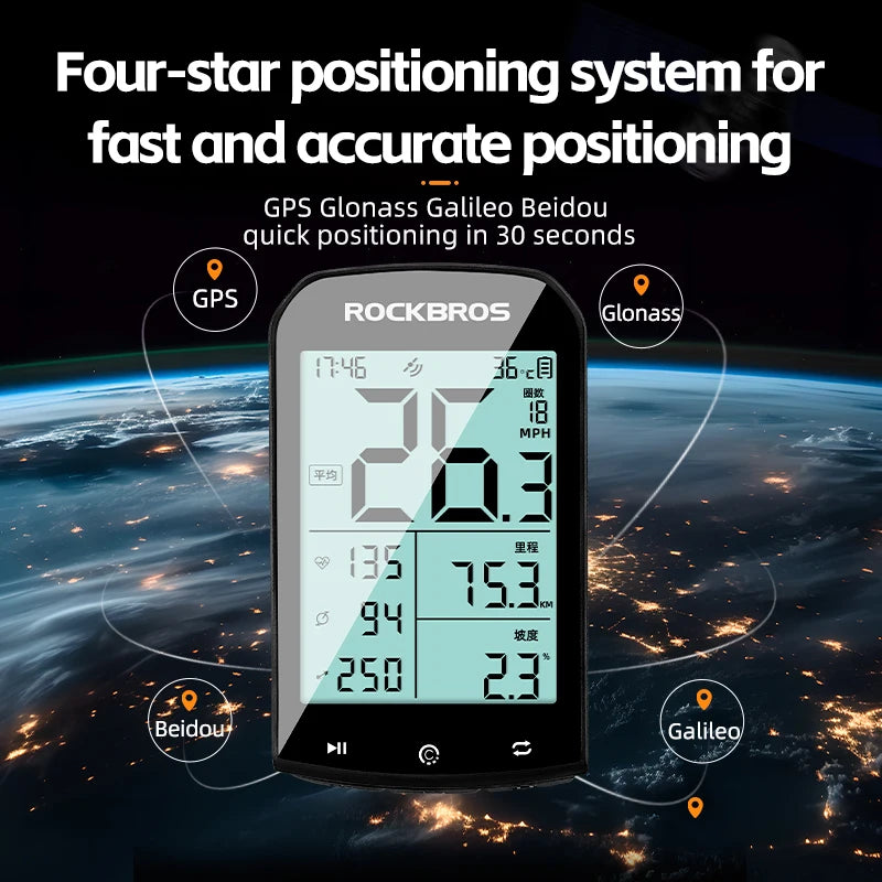 GPS Bike Computer Bluetooth Waterproof Wireless Speedometer Odometer'