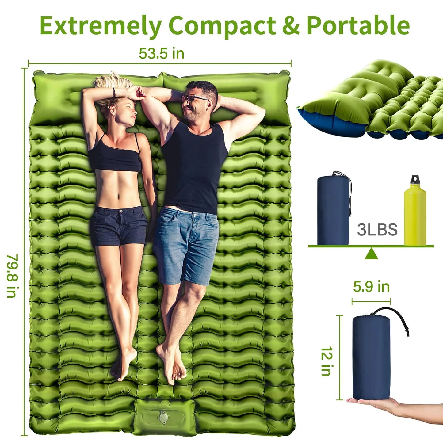 WESTTUNE Double Sleeping Pad 4" Thick for 2 Person with Pillow.