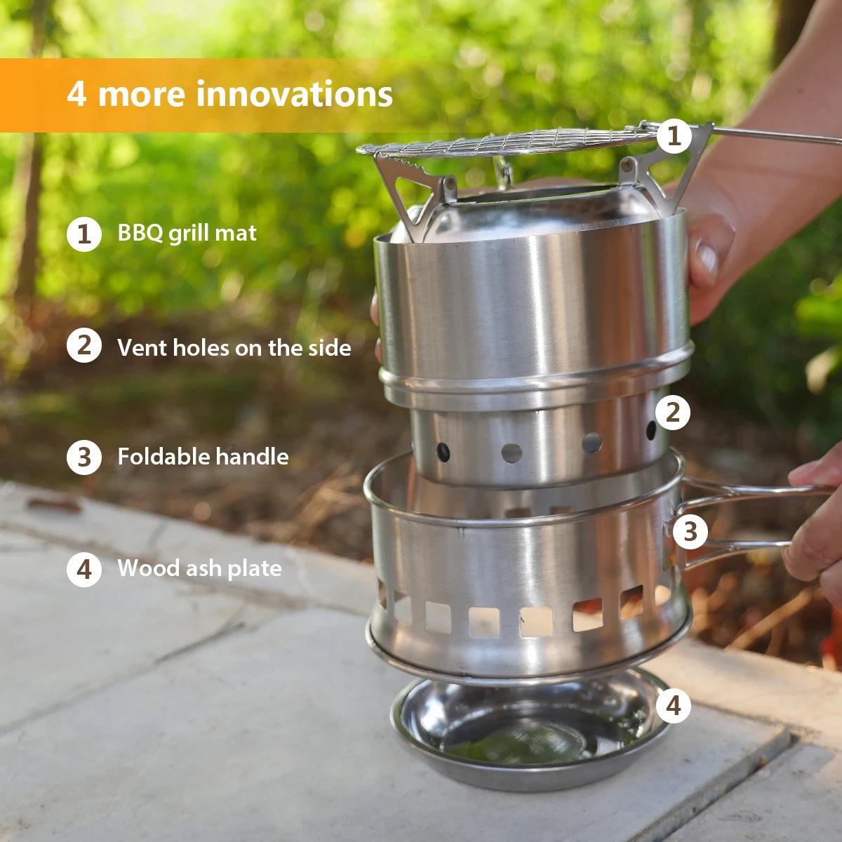 Folding Windproof Wood Burning Stove Compact Stainless Steel