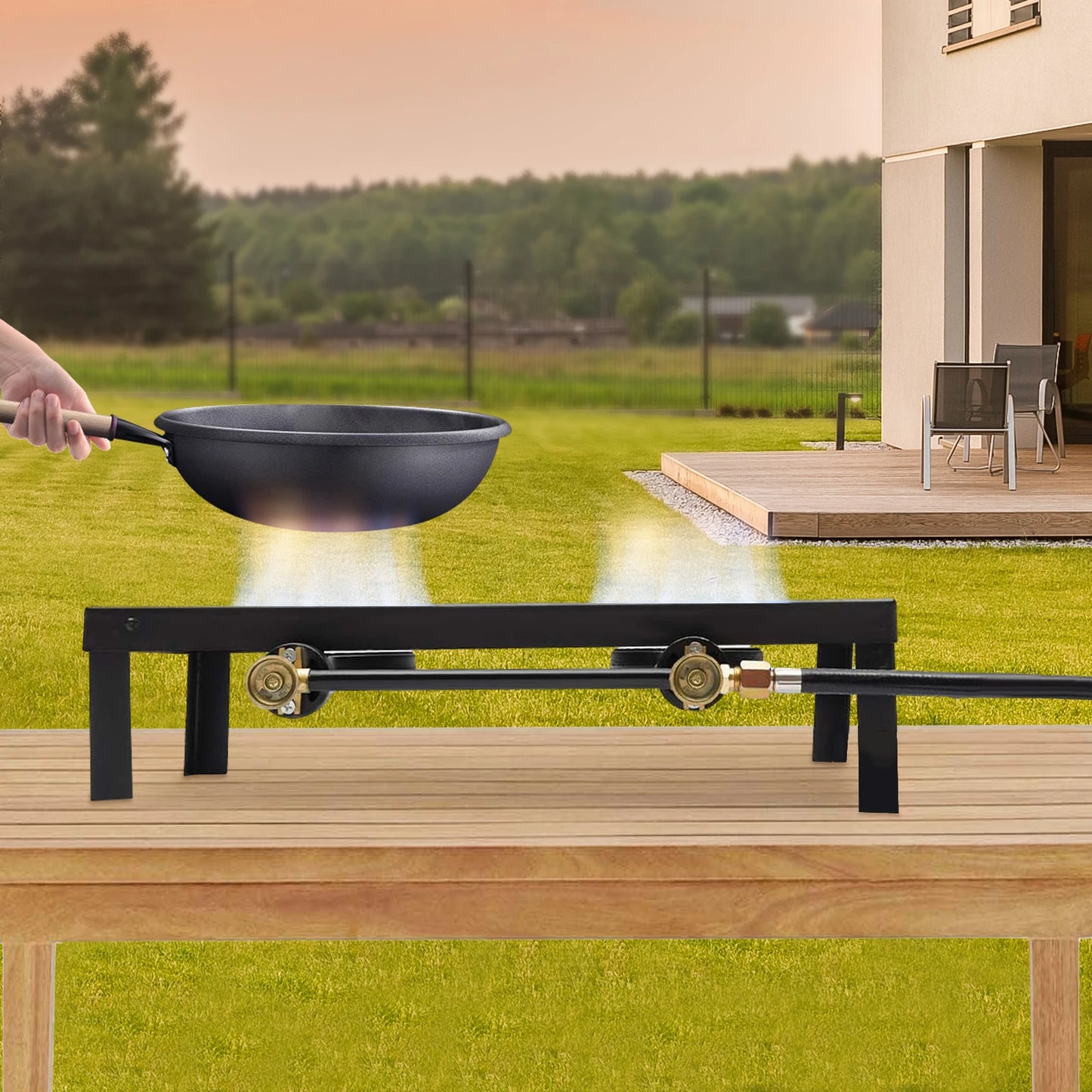Cast Iron Double Burner Outdoor Camp Stove Propane.