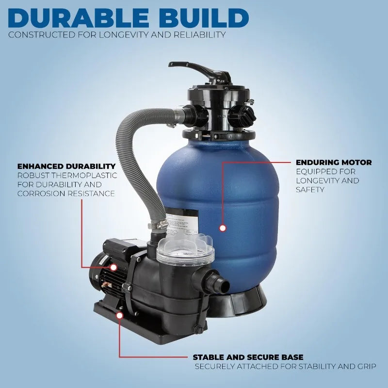 13" Sand Filter 0.75 HP Pool Pump 4 Way Valve 10,000 Gallons, 2400GPH 1-1/4"NPT.