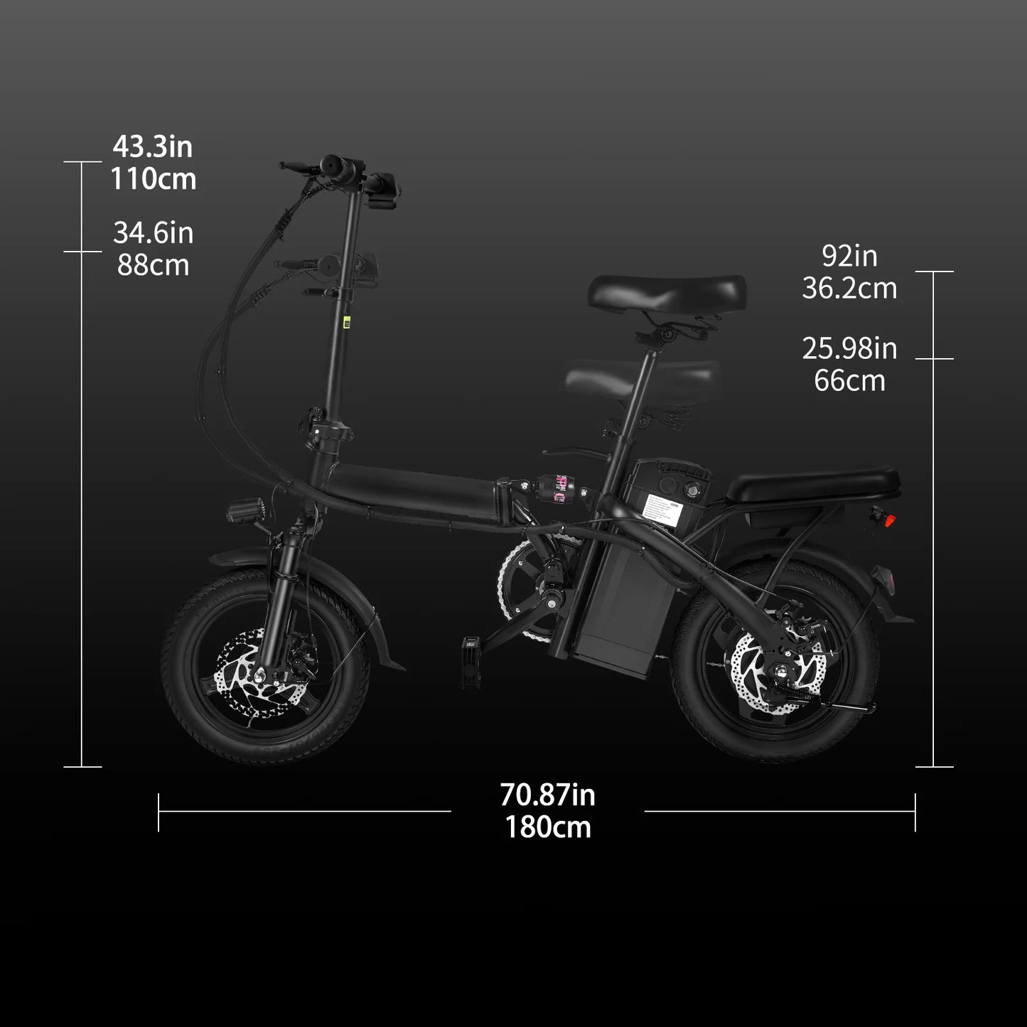 400W dual disc brake adult foldable electric bicycle with seat and basket 14 inches 48V 10.4Ah 22 mile range 20MPH.