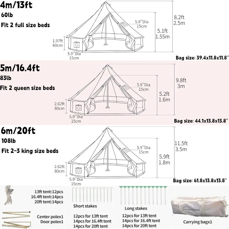 4 Season Canvas Bell Tent with 2 Stove Jacks,
