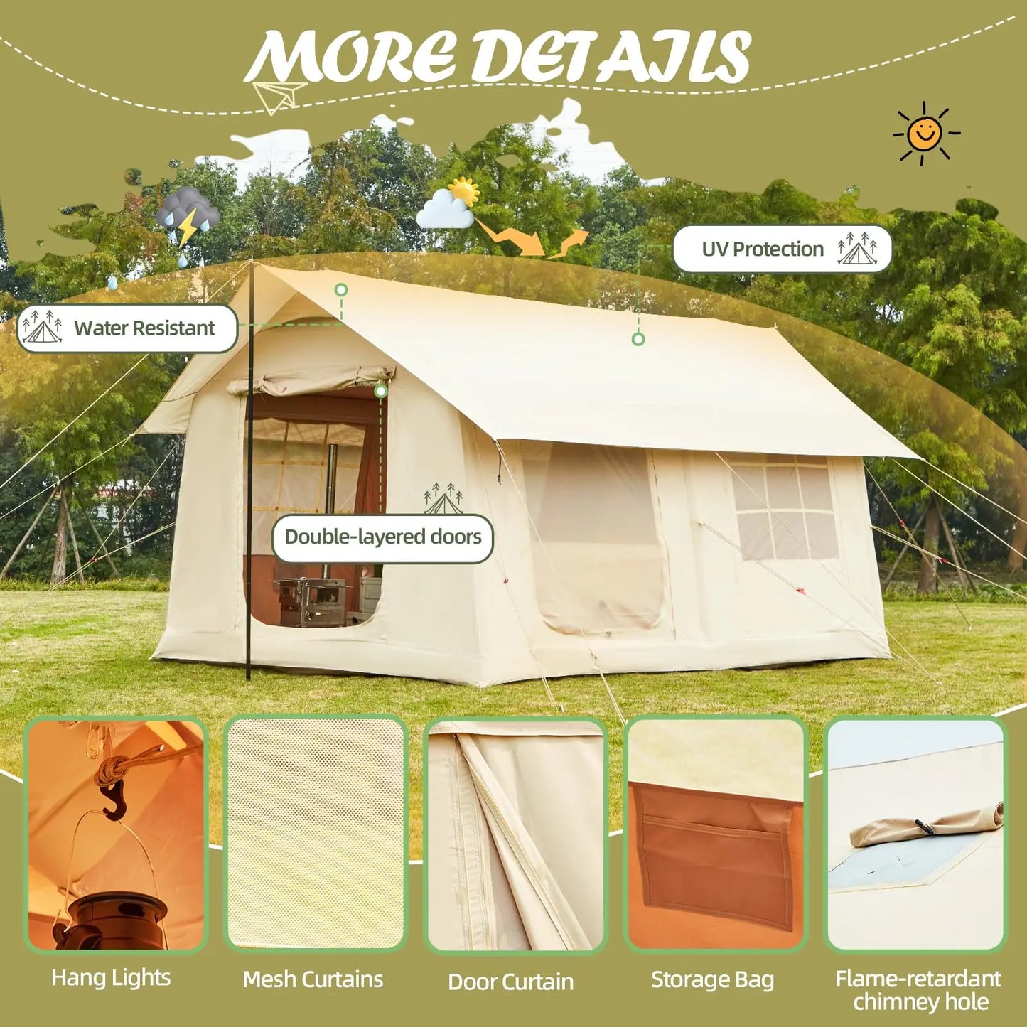 10-12 People Inflatable Tent for Camping 129 sqft .