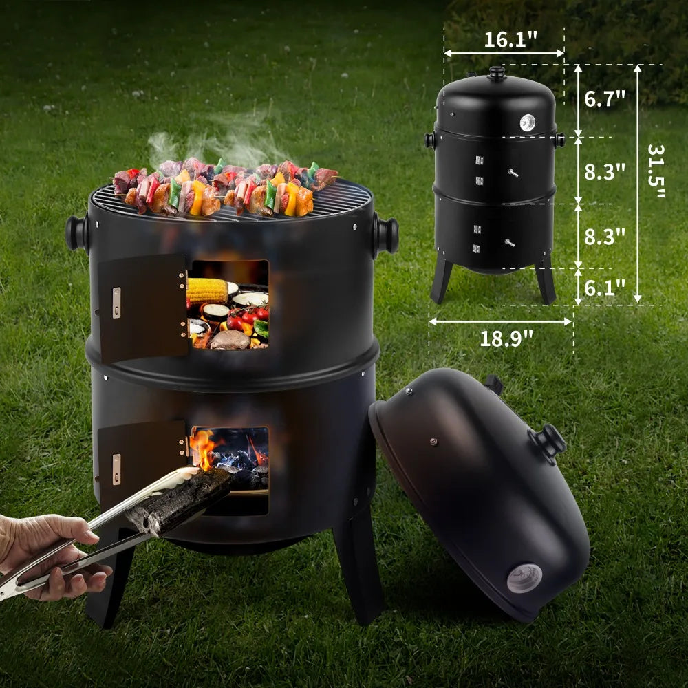 Adjustable Barrel Grill, Built-in Thermometer Combined