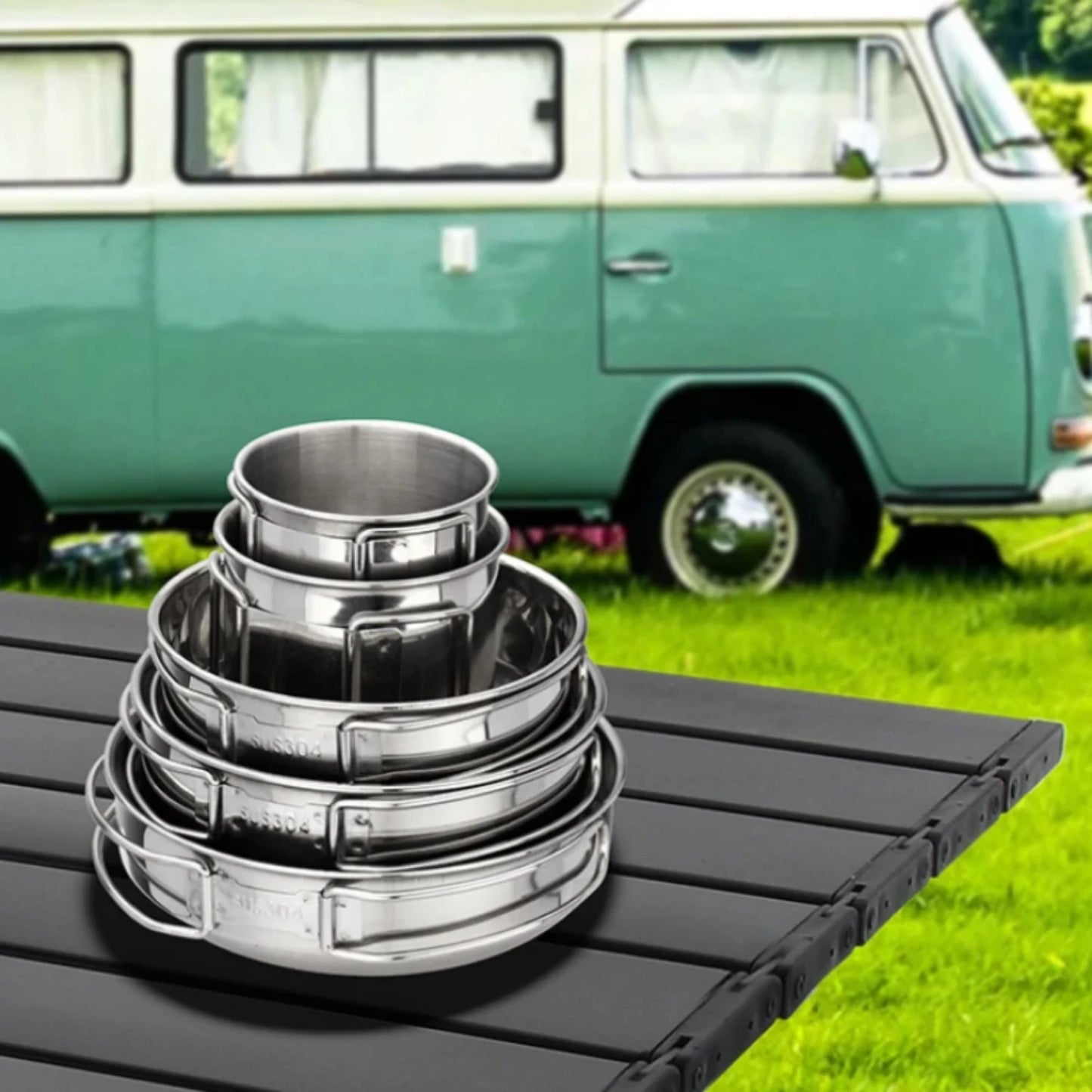 5pcs Camping Pot Set 304 Stainless Steel .