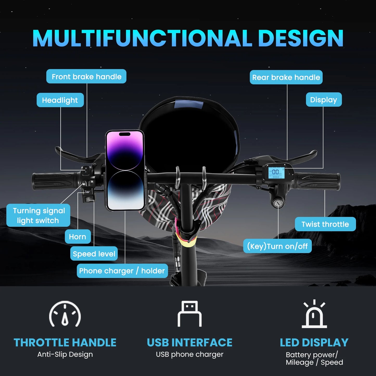 Foldable electric bicycle 500W LED display 3 Modes 14inch tire.
