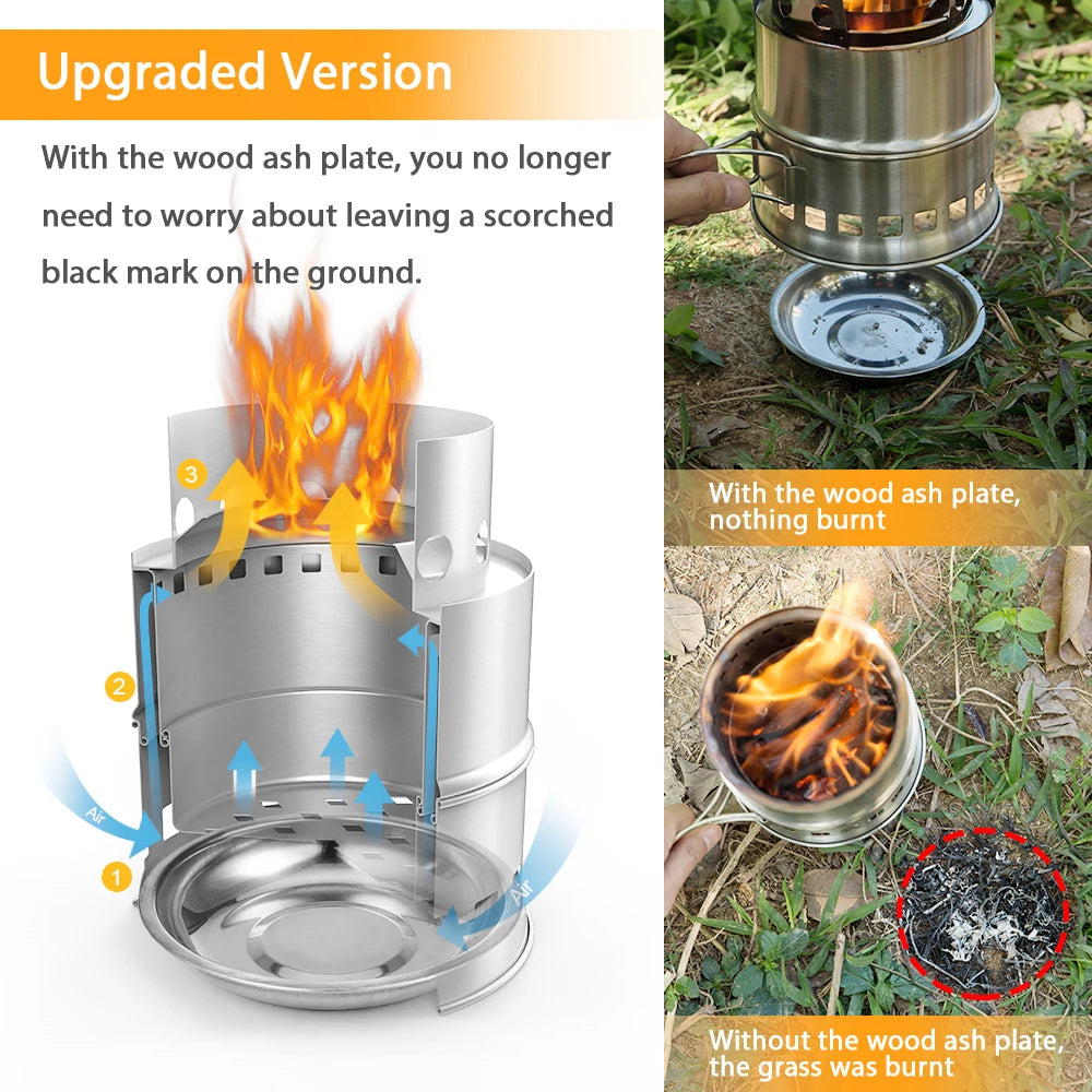 Folding Windproof Wood Burning Stove Compact Stainless Steel