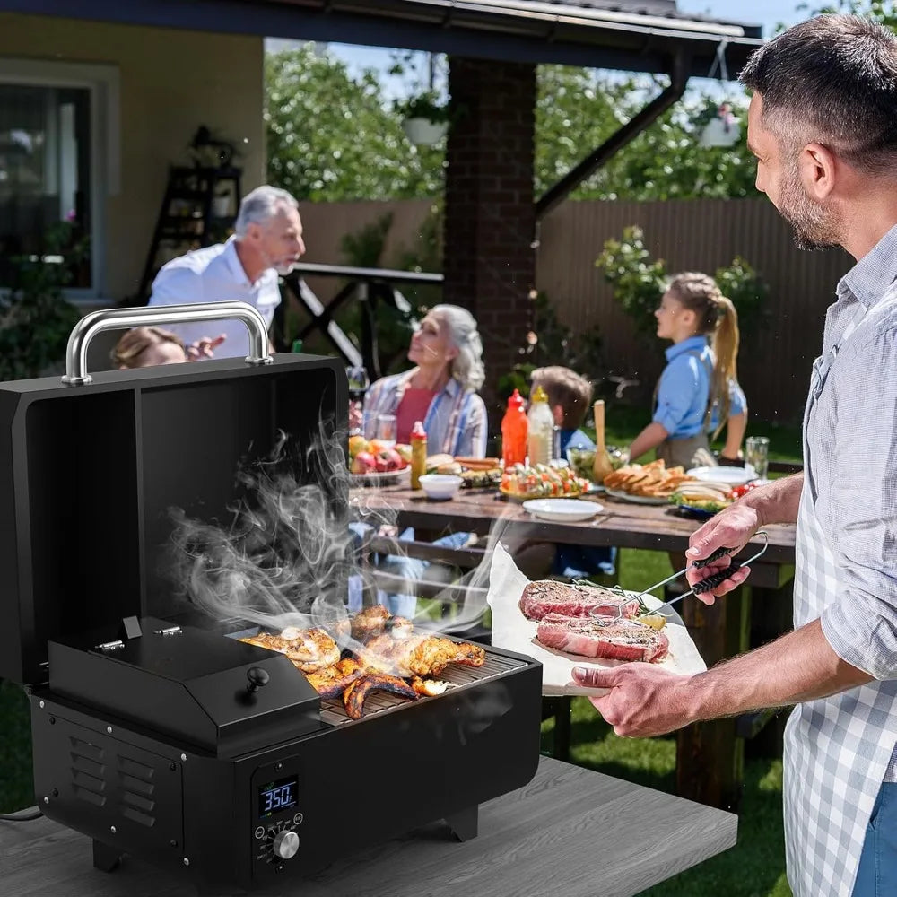 Portable Tabletop Wood Pellet Smoker with Temperature Control.