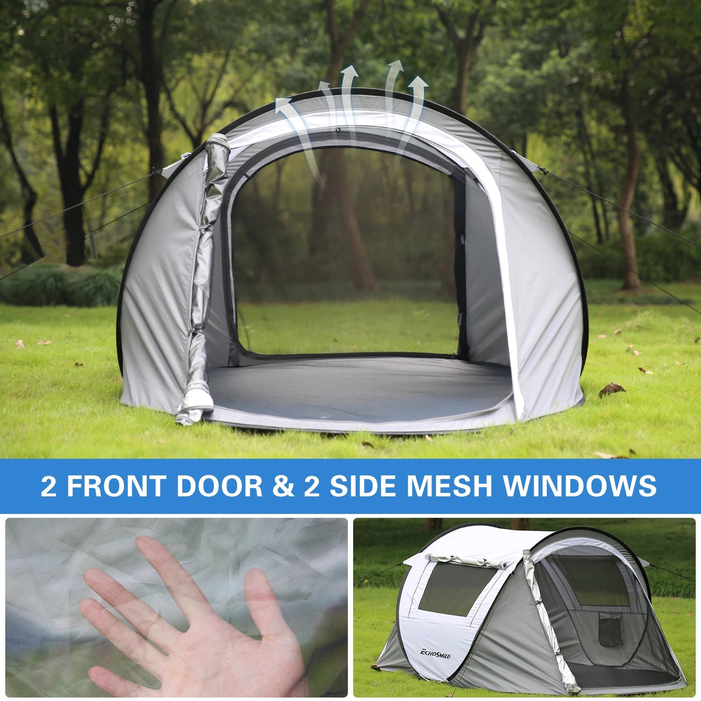 White and gray automatic opening pop up tent