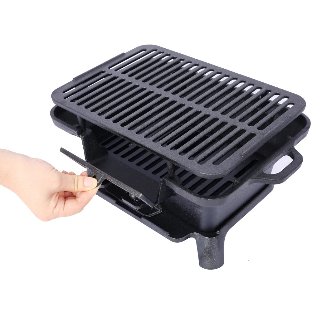 Grill Outdoor, Portable Charcoal Grill Tabletop Cast Iron.