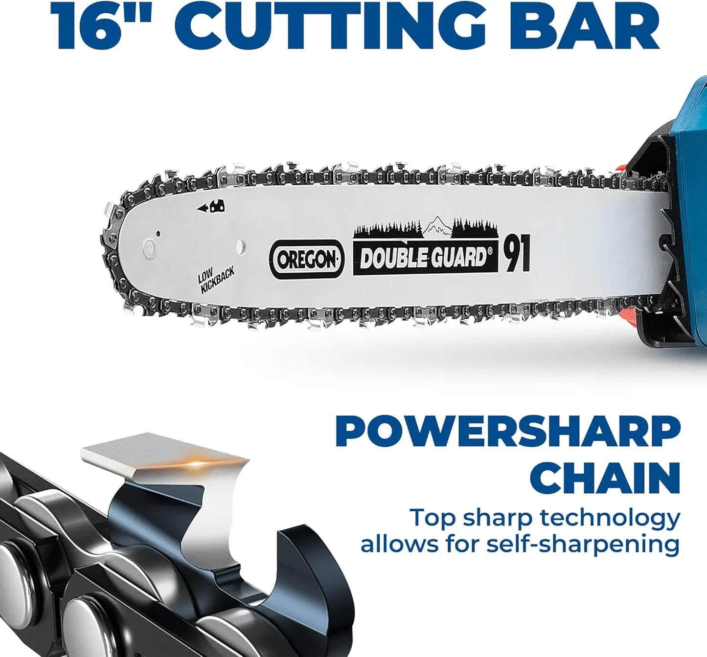 Cordless Chainsaw 16 Inch, 40V Battery Chainsaw with Tool-Free Chain Tensioning, Instant-Stop Chain Brake, Auto Oiler, Includes
