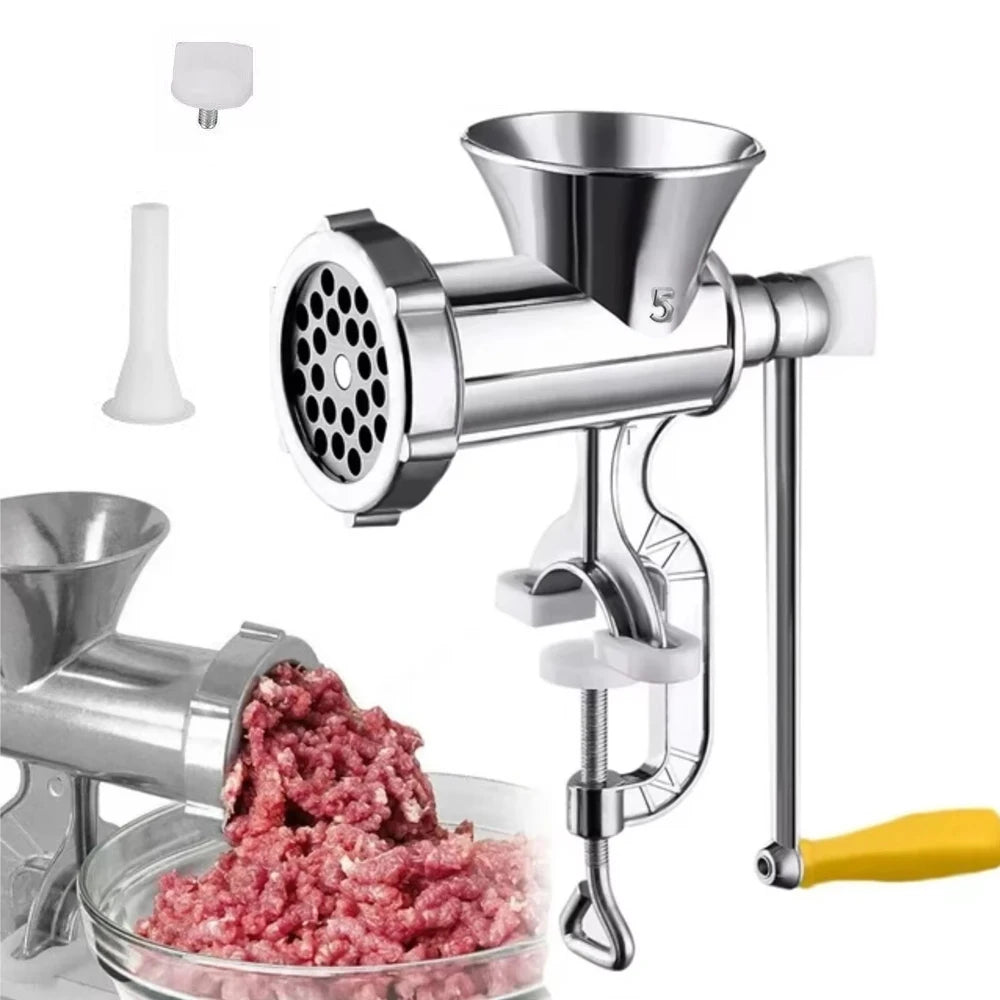Manual Meat Grinder Silver Aluminum Alloy .