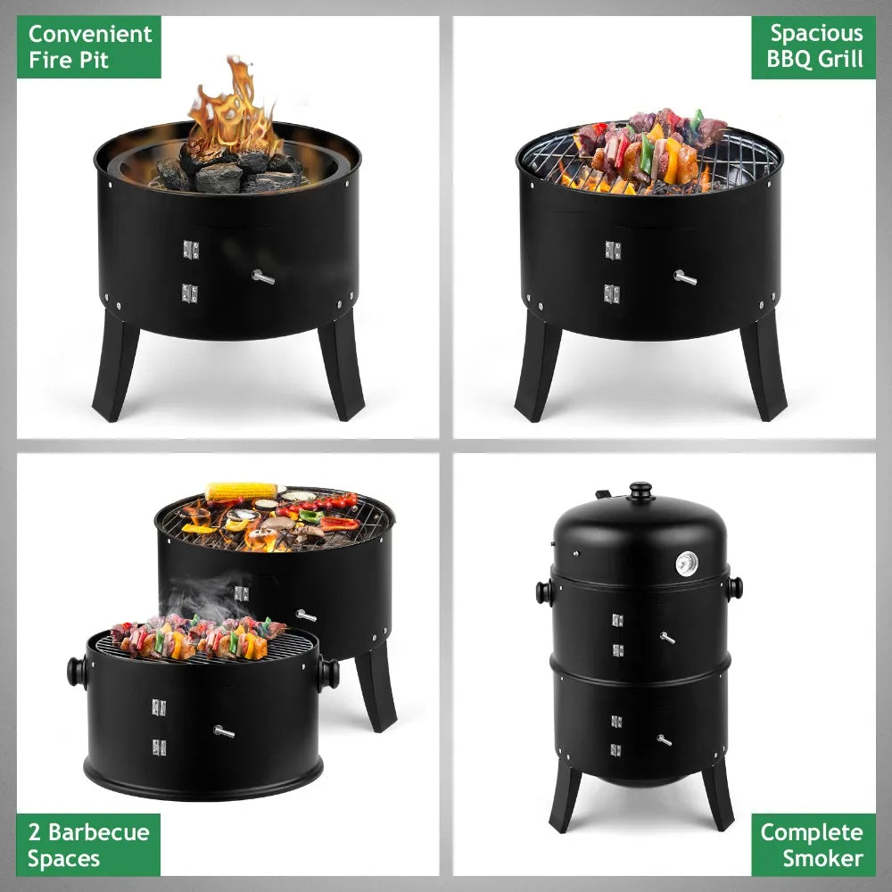 Adjustable Barrel Grill, Built-in Thermometer Combined